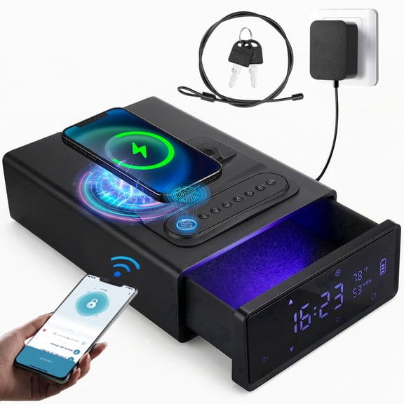 Gun Safe,Blacksmith Pistol Safe with Wireless Fast Charging,4-in-1 Fingerprint/App/Keypad/Keys Quick Access Handgun Safe,Black