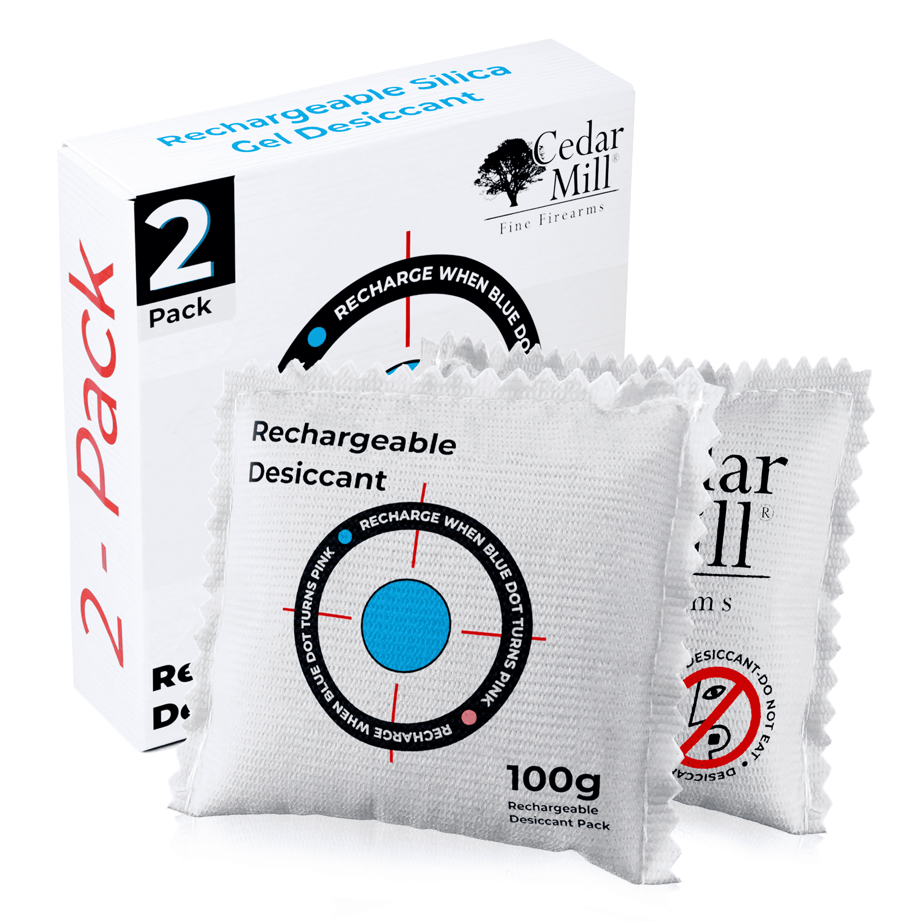 Rechargeable Gun Dehumidifier (100g, 2-Pack) - Compact Silica Gel Moisture Absorber