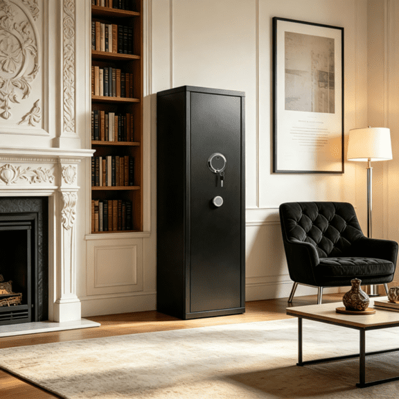 Gun Safe, FingerprintUnlocked Safe, Suitable for Rifles and Long Guns, Equipped with Adjustable Gun Racks, Black, Assembly Required