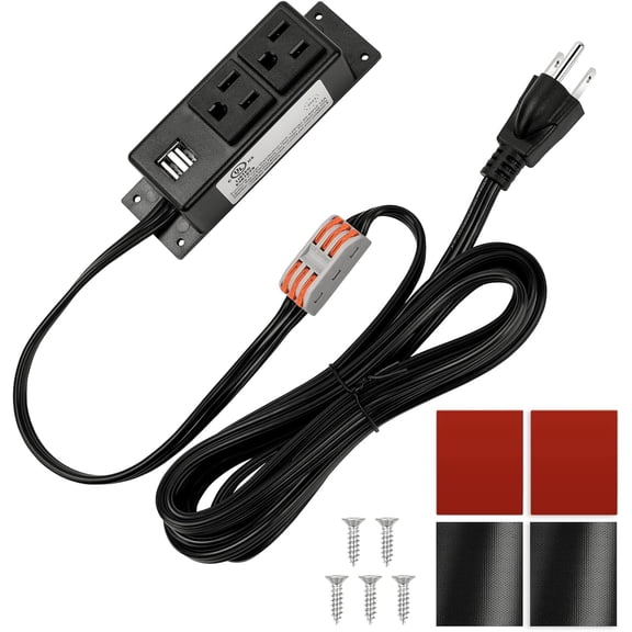 Gun Safe Power Outlet Strip with 2 USB Ports. 10 FT Flat AC Cable Removable 3-Prong Plugs. Accessory for Safe, Cabinets, Closet, Drawer. . Certified