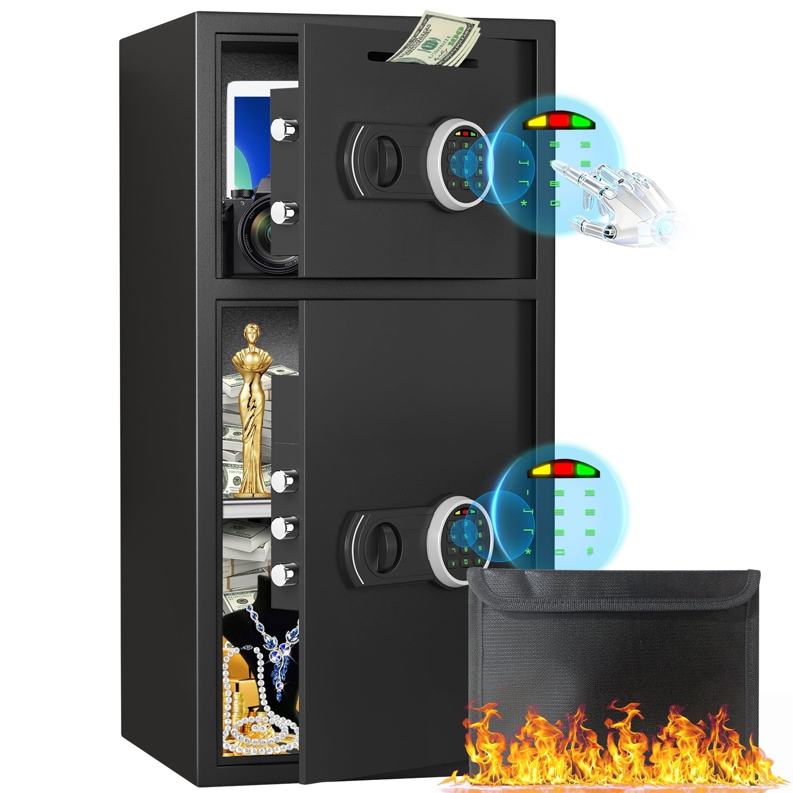 Riflewell Safe Box, Household Low-Carbon Steel Safe, Digital Home Safe With Deposit Slot And Fire-Resistant Waterproof Bag, Personal File Safe, Dual Alarm And Silent Mode