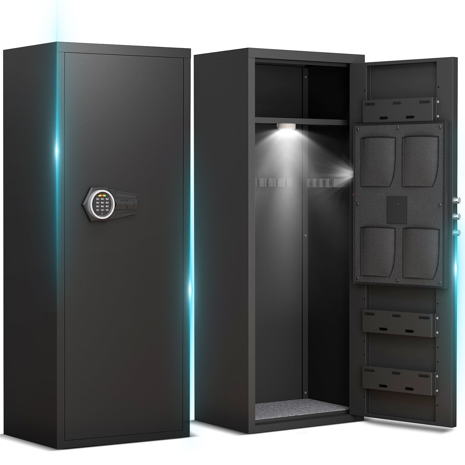 Gun Safe with Removable Shelf and 3 Magnetic Gun Slots, 10-12 Large Gun Safe for Guns and Pistols, Gun Cabinet with Magnetic Induction Light and Storage Bag