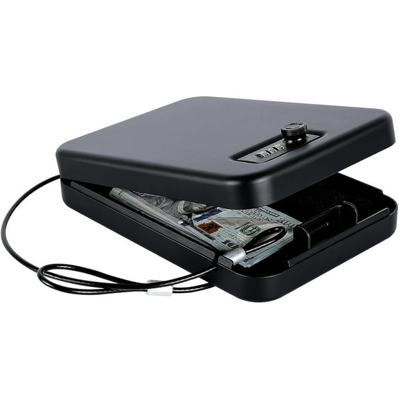 Gun Safe for Pistols Small Handgun Lock Box with Combination Lock Portable Travel Pistol Safe for Car, Home, Travel