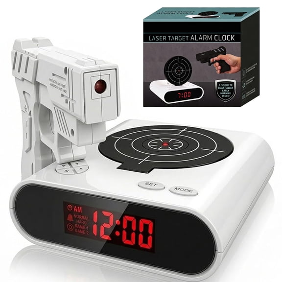 Gun Shooting Alarm Clock Target Shot Game for Bedrooms, LED Display Personalized Bedside Interactive Fun Gadget, Target Creative Clocks for Home Office and Heavy Sleepers