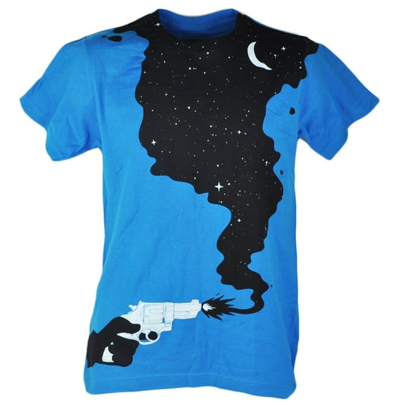 Gun Smoke Into Stars Moon Turquoise Mens Adult Graphic Tshirt Tee Shirt Small