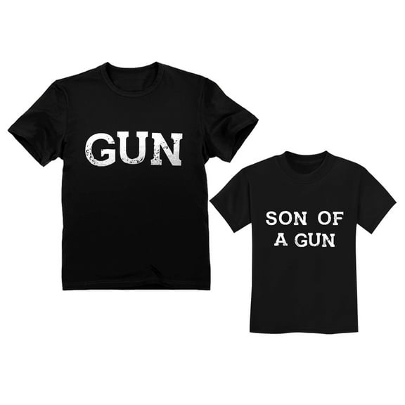 Gun & Son of a Gun Dad and Me Matching Set Father Son T-Shirts Matching Outfit Dad Black Large / Son Black 4T