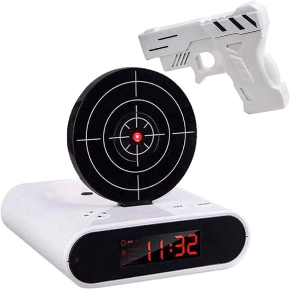 Gun and Target Alarm Clock with Gun Shooting Game Digital Shot Timer Alarm Clock Interactive Wake You Shoot Personalized LED Display Bedside Adults Fun Gift Bedroom Office