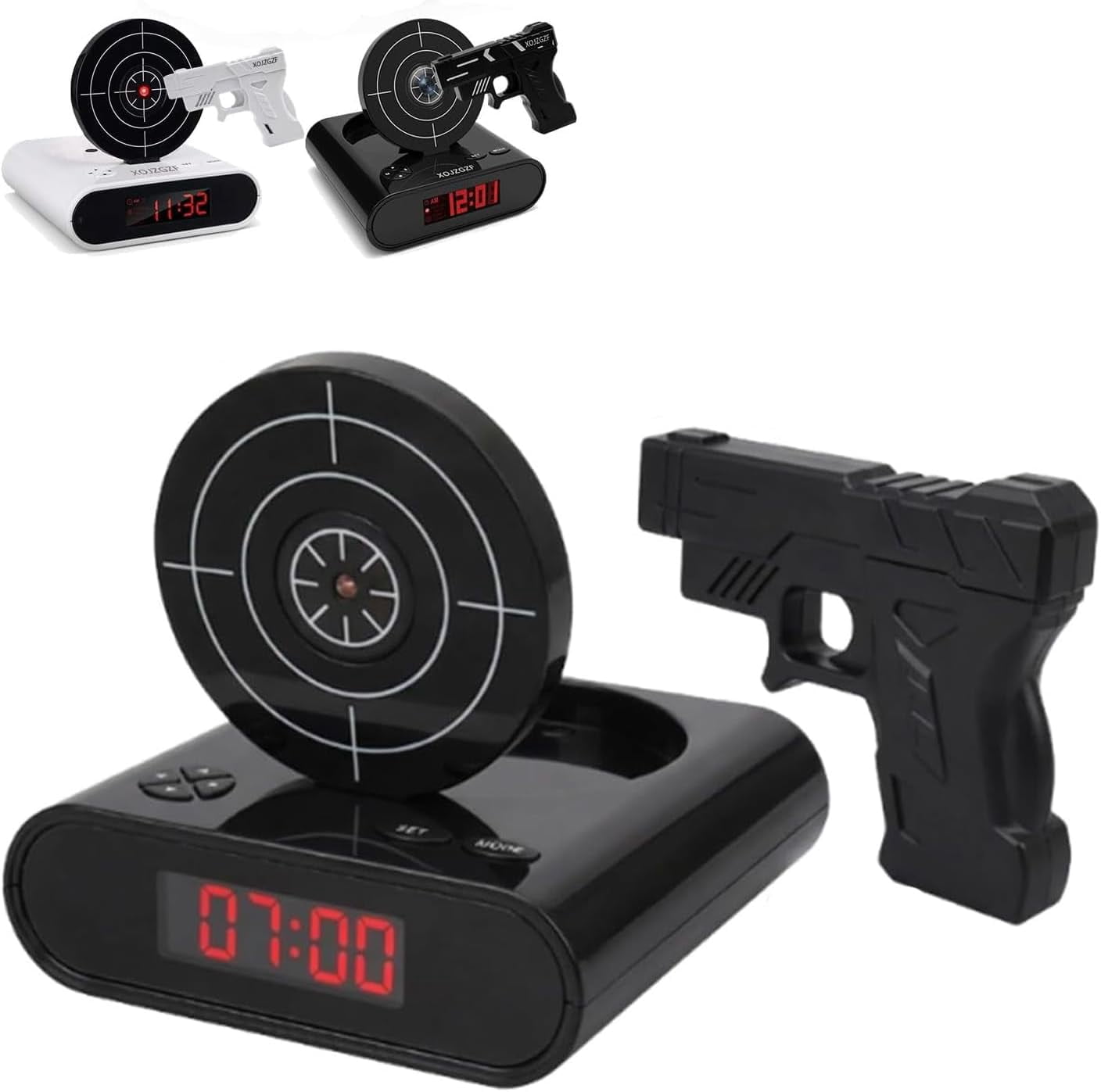 Gun and Target Alarm Clock, Interactive Shooting Game Wake-Up Clock, Digital Shot Timer with 2 Alarm Modes & LED Display, Personalized Runaway Clock for Heavy Sleepers Bedroom Home (Black)