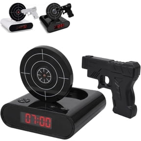 Gun and Target Alarm Clock, Interactive Shooting Game Wake-Up Clock, Digital Shot Timer with 2 Alarm Modes & LED Display, Personalized Runaway Clock for Heavy Sleepers Bedroom Home (Black)