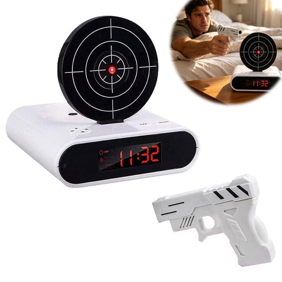 Gun Target Alarm Clock,Wake Strike Alarm Clock,Interesting LED Display Ringtones Customization Modern Target Creative Clocks,2 Alarming Modes for Heavy Sleepers,LoudAlarm Forces You Out of Bed