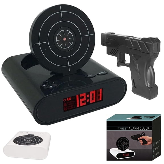 Gun and Target Wake Shot Alarm Clock, 2-in-1 Interactive Shooting Game Clocks, Creative LED Display Digital Alarm Clock with Customisable Ringtones, 2 Alarm Modes for Bedroom