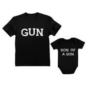 TSTARS Gun and Son of a Gun Daddy and Me Matching Set T-Shirt & Bodysuit Outfits Dad Black Small / Son Black 12M (6-12M)