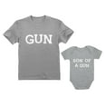 thumbnail image 1 of Gun and Son of a Gun Daddy and Me Matching Set T-Shirt & Bodysuit Outfits Dad Gray Small / Son Gray 12M (6-12M), 1 of 6
