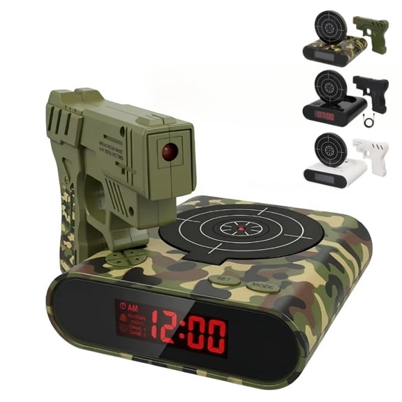 Gun and Target Alarm Clock with Large LED Display Laser Gun Shooting Alarm Clock for Bedroom Unique Alarm Clock