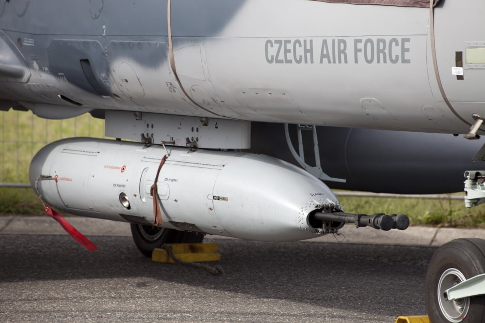 Gun pod on a Czech Air Force Aero L-159 ALCA aircraft Canvas Art - Timm ZiegenthalerStocktrek Images (18 x 12)