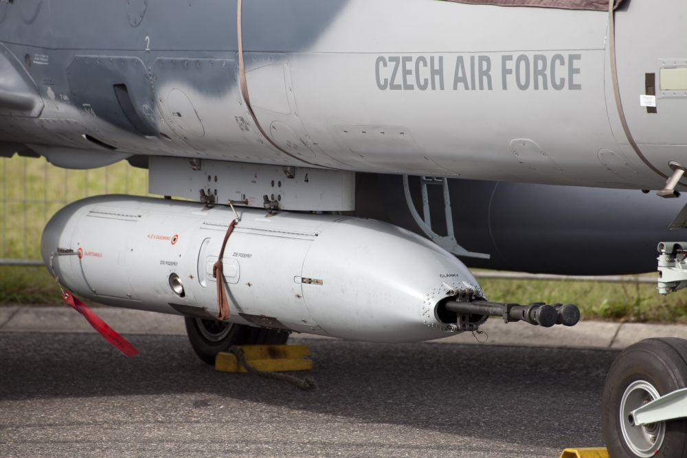 Gun pod on a Czech Air Force Aero L-159 ALCA aircraft Canvas Art - Timm ZiegenthalerStocktrek Images (35 x 23)