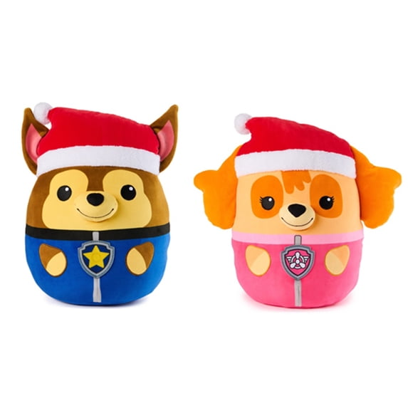 Gund Paw Patrol Winter Holiday Squisheen Plush Bundle, Chase and Skye Licensed