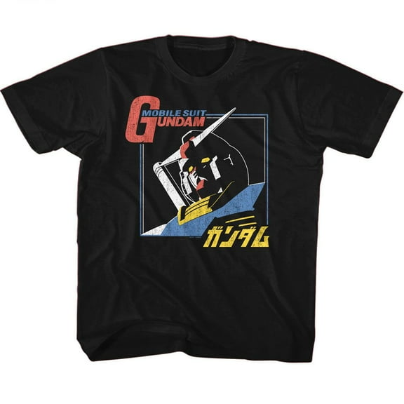 Gundam Mobile Suit Gundam Bold Black Youth T-Shirt S (7-8)