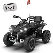 Gundir 24V Kids Ride On Electric ATV with Remote Control, 4-Wheel Shock Absorber, Storytelling, Music, LED Lights, USB/MP3, Speeds 1.24-3.73MPH, Black