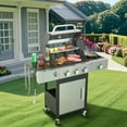 thumbnail image 1 of Gundir 3-Burner Propane Gas Grill with Side Burner, 37230 BTU Stainless Steel BBQ Grill, Enameled Cast Iron Grates & Foldable Side Tables, Heavy-Duty Wheels for Outdoor Cooking, 1 of 7