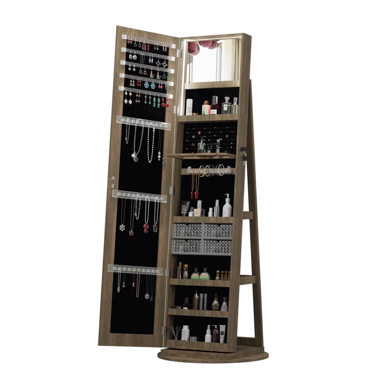 Gundir 360° Rotating Jewelry Armoire with Full Length Mirror, Lockable ...