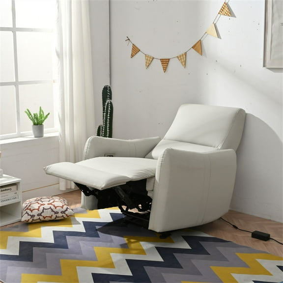 Gundir Power Recliner Chair, Wall Hugger Recliner with USB Ports, Electric Recliner for Small Space Living Room Bedroom Apartment, PU Leather, Light Gray, 32 Inch