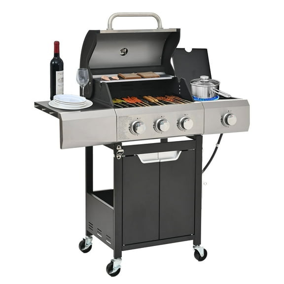 Gundir 3-Burner Stainless Steel Propane Gas Grill with Side Burner, 40,500 BTU BBQ - Fits 24 Burgers, Rust-Proof with Push-Button Start