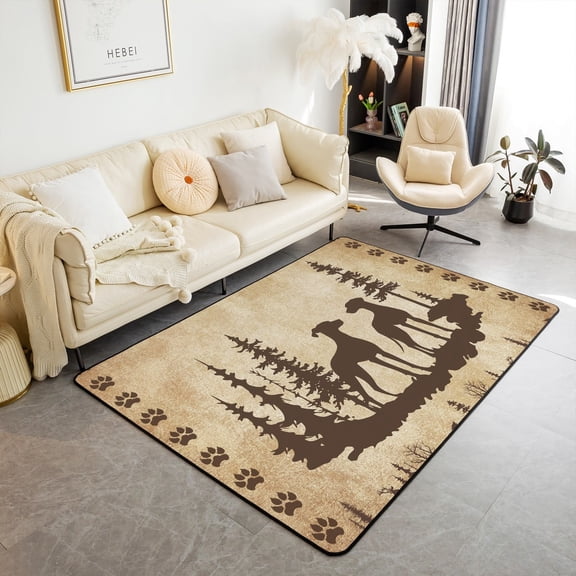 Gundog Area Rug 3x5,Farmhouse Cabin Lodge Decor Non Slip Rug Teens Adult,Rustic Bear Area Rugs,Dog Hunter Hound Hunting Theme Woodland Carpet Indoor Outdoor Home Party Decor