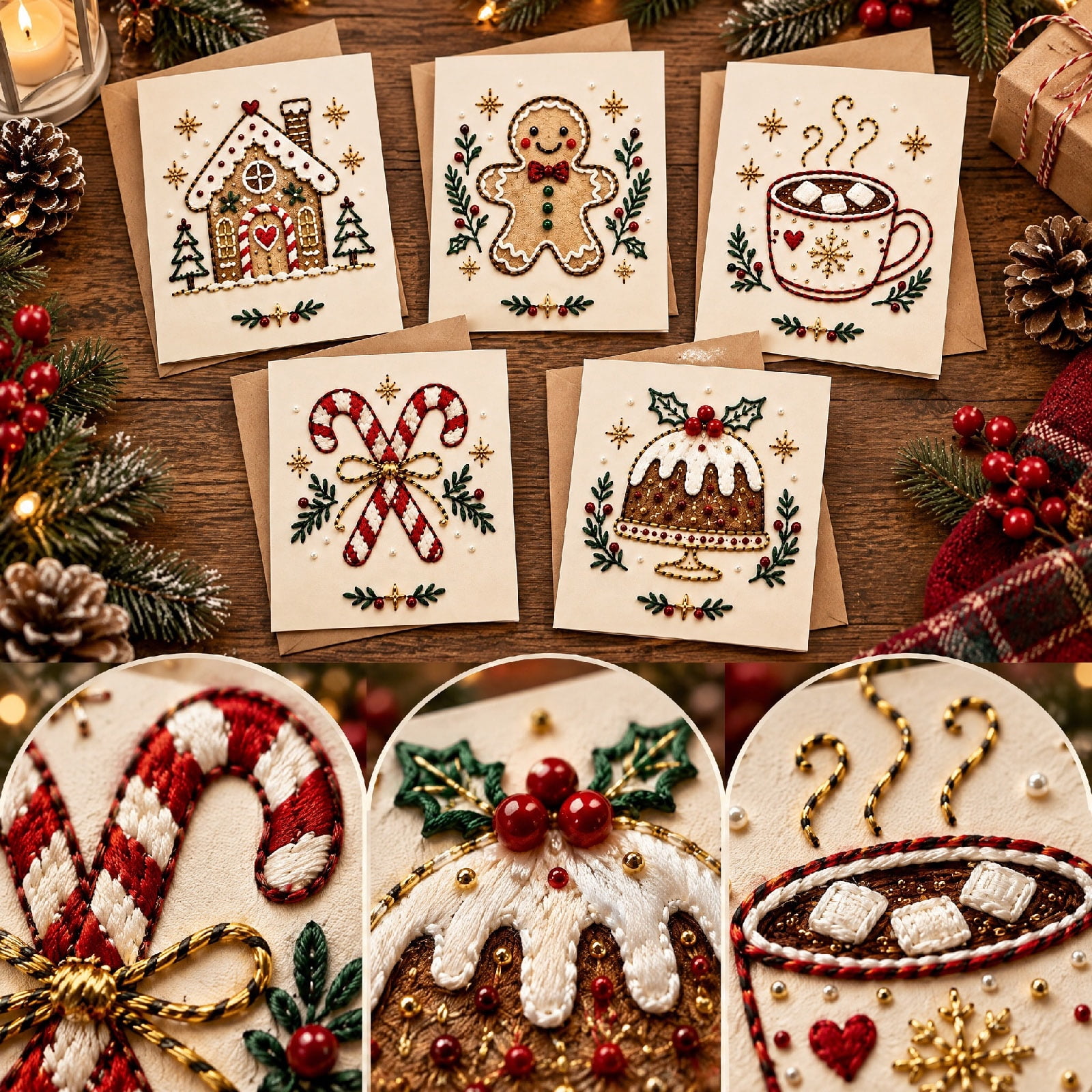 Gunhay Christmas Embroidery Card DIY Kit, 5 Paper Embroidery Cards in ...