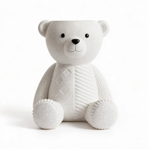 Gunhay Glitter Polar Bear Candle Holder, Knitted Texture Christmas Pedestal Candle Stand for Table Centerpiece & Mantel, 7.87"
