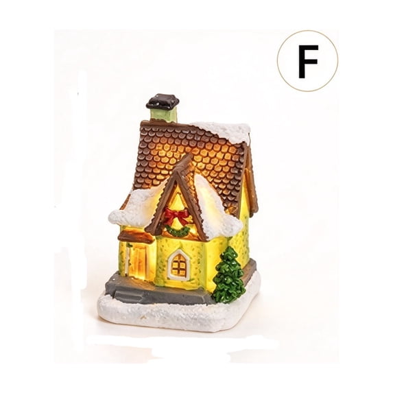 Gunhay Lighted Christmas Village Houses Set, Battery Operated Resin Christmas House with LED Light Village Figurines, F