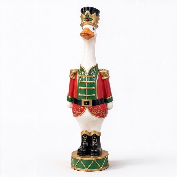 Gunhay Nutcracker Goose Figurine, Funny Christmas Soldier Goose Statue with Drum Base, 14.2"