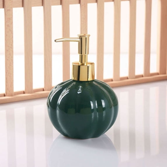 Gunhay Pumpkin Bathroom Soap Dispenser, Green Autumn Home Decor, 15oz Ceramic Dish Soap Dispenser for Kitchen, Refillable Liquid Pump Bottles for Shampoo, Lotion, Conditioner