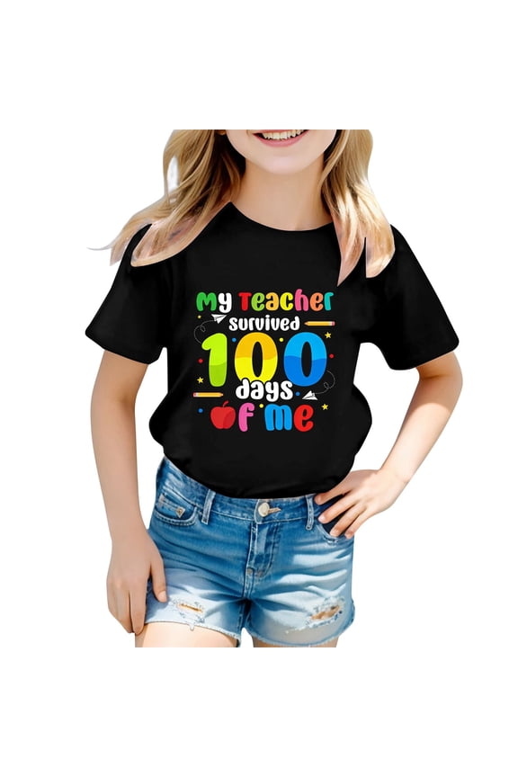 100 Day Of School Shirt Kids Boys Girls Back To School Graphic Print Short Sleeve T Shirt Comfortable Crewneck Tee Girls Tshirts Tops 1-13 Years