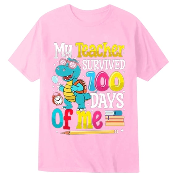 Gunia 100 Day Of School Shirt Kids Boys Girls Graphic Short Sleeve Tee Shirt School Season Comfortable Casual Round Neck T Shirt Tshirts Tops 1-13 Years
