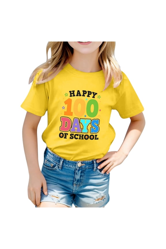 100 Day Of School Shirt Kids Boys Girls Unisex Graphic Letter Print Short Sleeve T Shirt Back To School Casual Comfortable Tee Tshirts Tops 1-13 Years