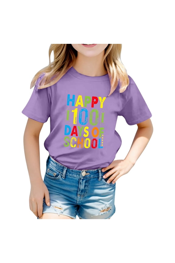 100 Day Of School Shirt Kids Boys Girls Unisex Graphic Letter Print Short Sleeve T Shirt Back To School Casual Comfortable Tee Tshirts Tops 1-13 Years
