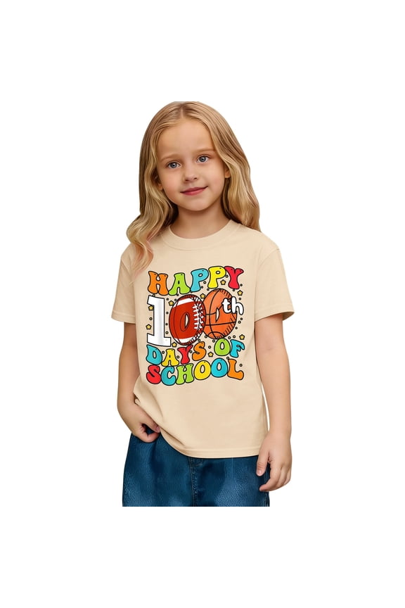 100 Days Of School Shirt Kids Boys Girls Cute Graphic Print Short Sleeve T Shirt Back To School Casual Comfortable Tee Tshirts Tops 2-13 Years