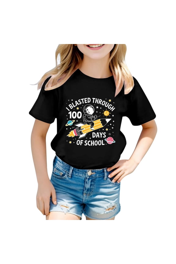 100 Days Of School Shirt Kids Boys Girls Short Sleeve Graphic Tee Back To School Soft Casual Top With Print Round Neck Shirt Tshirts 1-13 Years