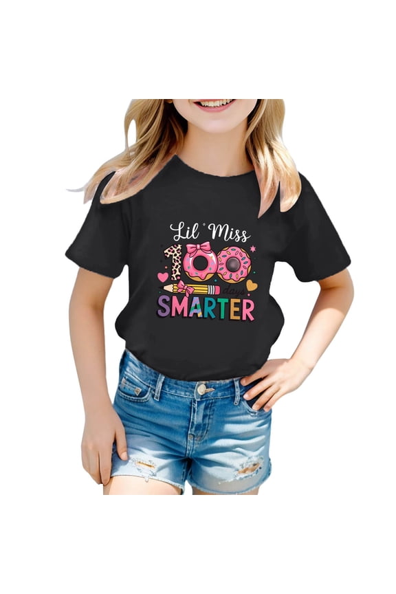100 Days Of School Shirt Kids Boys Girls Cute Graphic Print Round Neck Tee Back To School Comfortable Casual Soft Shirts Tshirts Tops 1-13 Years