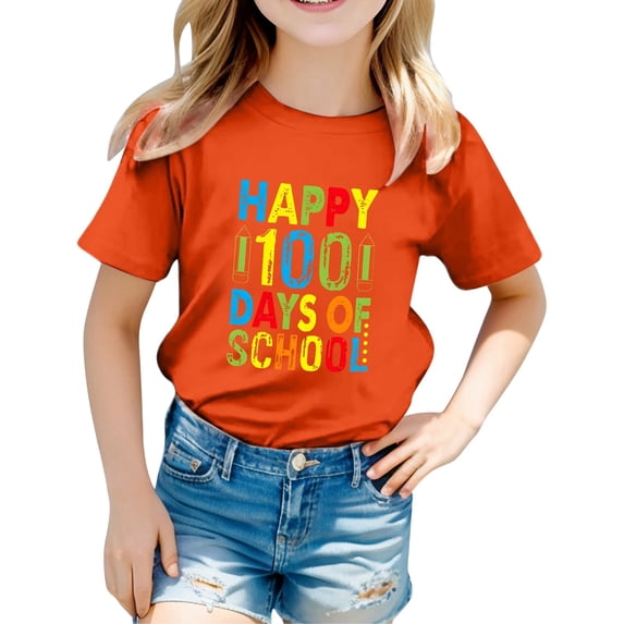 Gunia 100Th Day Of School Shirt Kids Boys Girls Unisex Graphic Letter Print Short Sleeve T Shirt Back To School Casual Comfortable Tee Tshirts Tops 1-13 Years