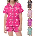 thumbnail image 1 of Gunia 2 Piece Bow Pajamas For Teen Girls Soft Cute Printed Button Up Short Sleeve Tops And Shorts Pajama Set Breathable Nightwear Pjs Sleepwear Pink 10-11 Years, 1 of 4