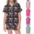 thumbnail image 1 of Gunia 2 Piece Bow Pajamas For Toddler Girls Soft Cute Printed Button Up Short Sleeve Tops And Shorts Pajama Set Breathable Nightwear Pjs Sleepwear Black 2-3 Years, 1 of 4