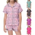 thumbnail image 1 of Gunia 2 Piece Teen Girls' Bow Pajama Sets Soft Cute Printed Button Up Short Sleeve Tops And Shorts Pajama Set Breathable Nightwear Pjs Loungewear Light Purple 12-13 Years, 1 of 4