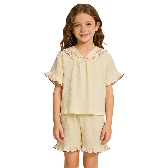 Gunia 2 Piece Toddler Girls' Pajama Sets Short Sleeve Top With Matching Shorts Summer Casual Outfit For Kids Pjs Sleepwear Light Yellow 2-3 Years