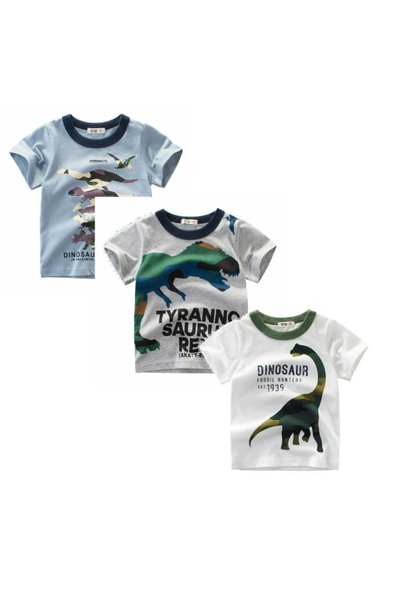 3 Pack Toddler Kids Baby Boys Camouflage Dinosaur Short Sleeve Crewneck T Shirts Tops Tee Clothes,Toddler Boy Shirts,4-5 Years