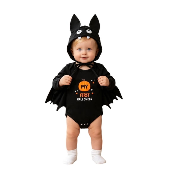 Gunia Baby Bat Outfit Baby Boy Fall Outfits Batwing Sleeve Bodysuit With Hat For Infant Toddler,Size 0-18 Months