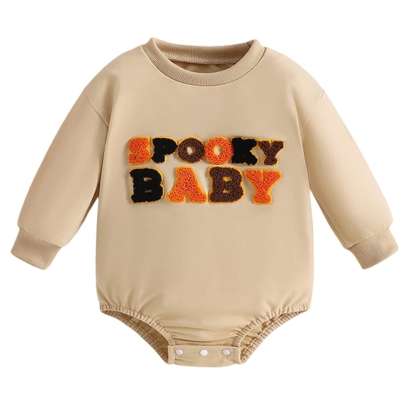 Gunia Baby Boy Girl Halloween Outfit Long Sleeve Pumpkin Embroider Pullover Romper Bodysuits Outfits Beige 6-12 Months