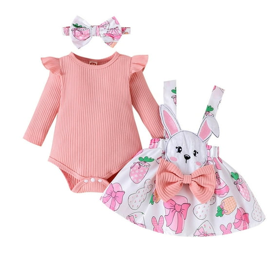 Gunia Baby Easter Outfit Girl Romper Dress Cute Ruffle Long Sleeve Bodysuit Jumpsuits Soft Girls Clothes Set Outfits 0-18 Months