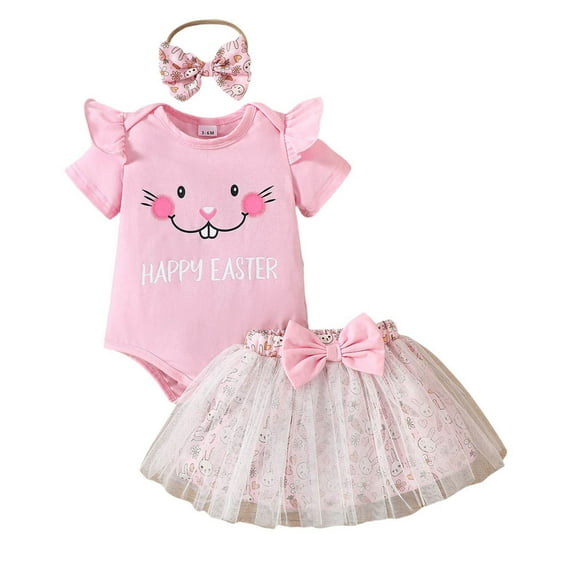 Gunia Baby Girl Easter Outfit Romper Ruffle Tutu Skirt Headband 3Pcs Party Dress Clothes Set Soft Cute Streetwear